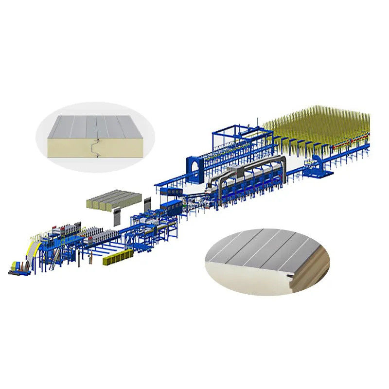 1200-2400 mm Productlengte Productielijn voor sandwichpanelen van minerale wol Hoge capaciteit 1000 kg/uur Capaciteit